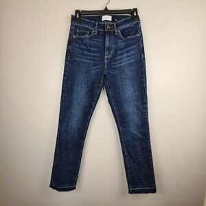 Loft Outlet Women's High Rise Straight Jeans Size 0 Raw Hem Dark Wash Denim